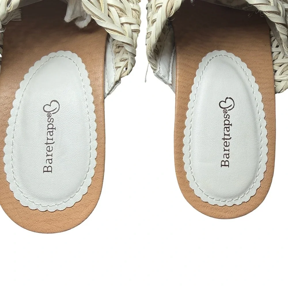 Baretraps Woven Wedge Sandals Womens 9 Off-White Excellent Platform Slides